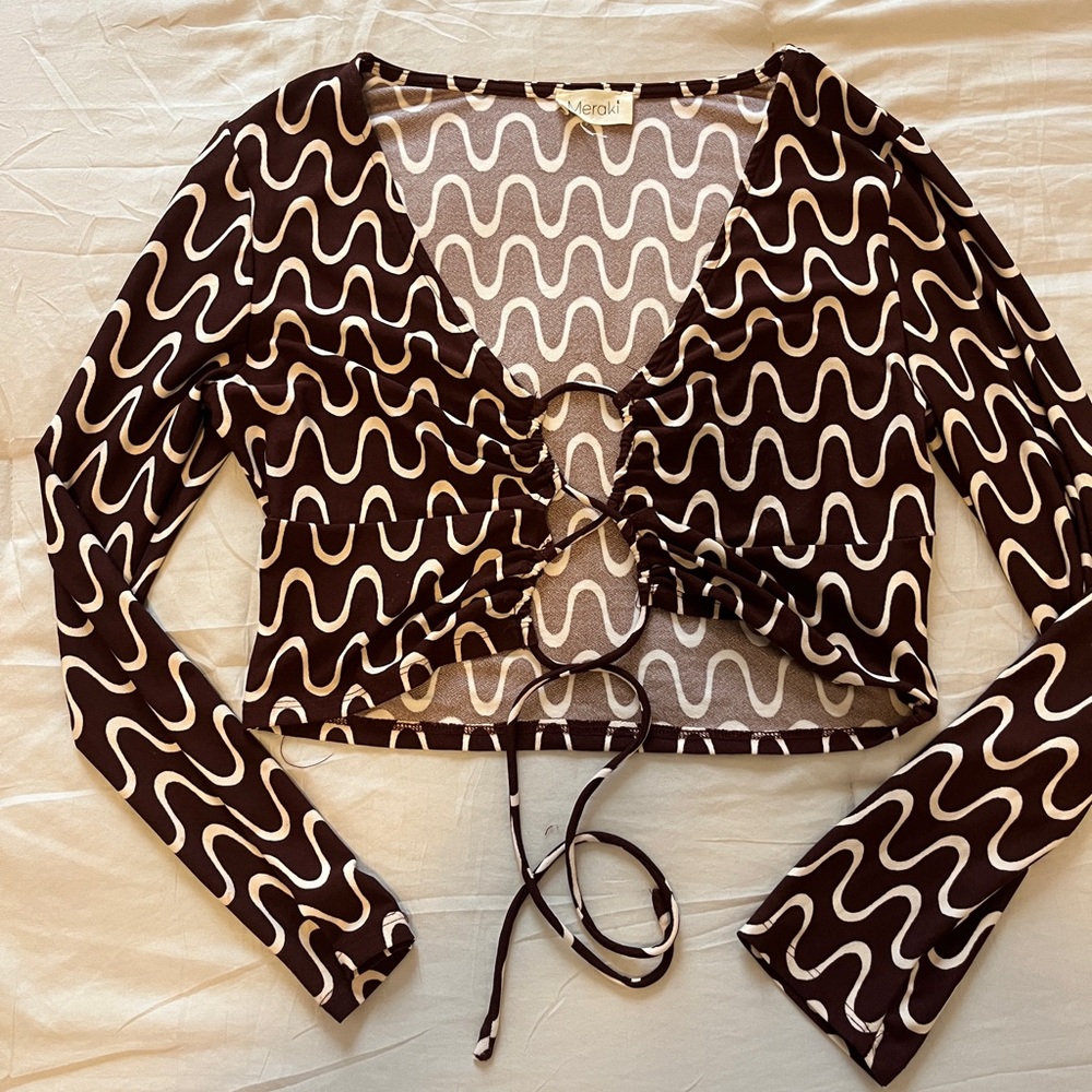 Brown and Ivory Patterned Women's Top